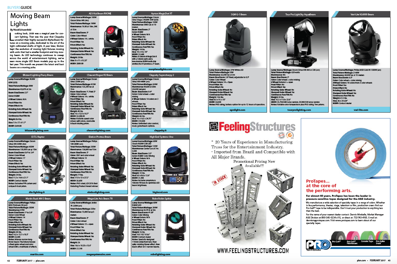 PLSN Feb 2017 Buyers Guide - Moving Beam Lights