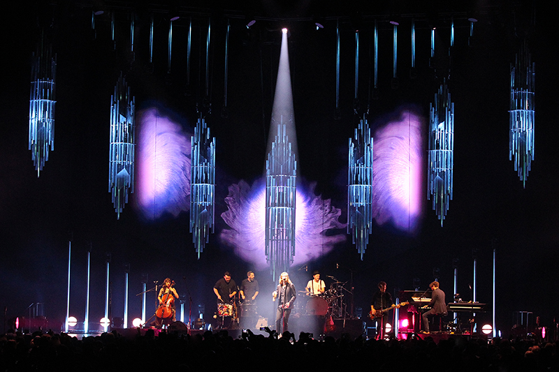 The Lumineers' 'Cleopatra' tour design expanded with the venues as the band moved up into larger performance spaces.. Photo by Todd Kaplan