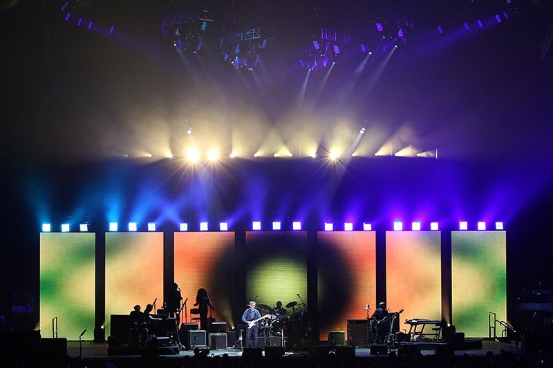 The design is a showcase for the creative use of negative space. Eric Clapton tour photo by Todd Kaplan. Pictured here, Ayrton MagicPanels mounted above the video panels