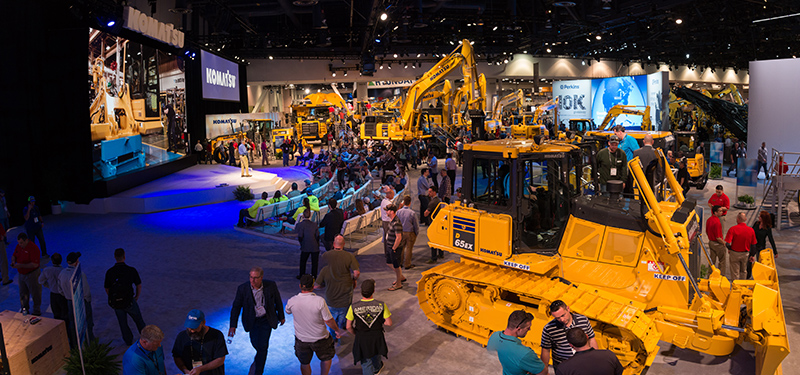 The Komatsu booth at ConExpo 2017 in Las Vegas. Photo by Paul Trantow