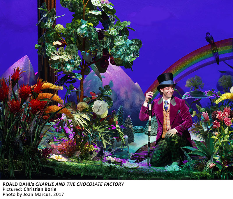 Willy Wonka’s Chocolate Room, a rolling display, gets flown in the wings when not in use. Photo by Joan Marcus