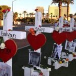 The 58 “Crosses for Losses” near the Welcome to Las Vegas sign commemorate victims of the Route 91 Harvest Festival shooting Oct. 1. The crosses will be moved to the Clark County Museum in Las Vegas on Nov. 12.